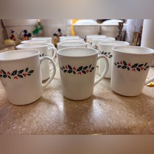 Corelle Holly Days Design Mugs - White with Red and Green Accents 12 Vintage Mug